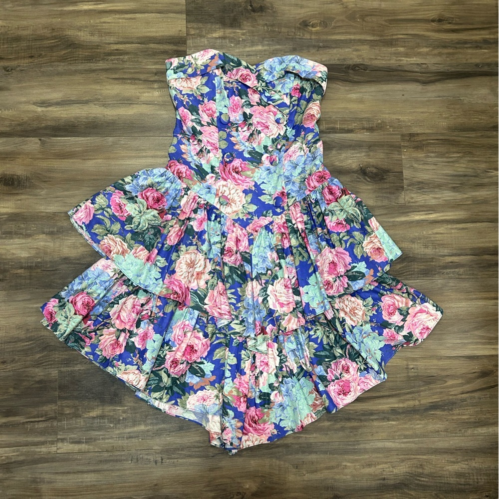 Beautiful Purple Floral Strapless Dress